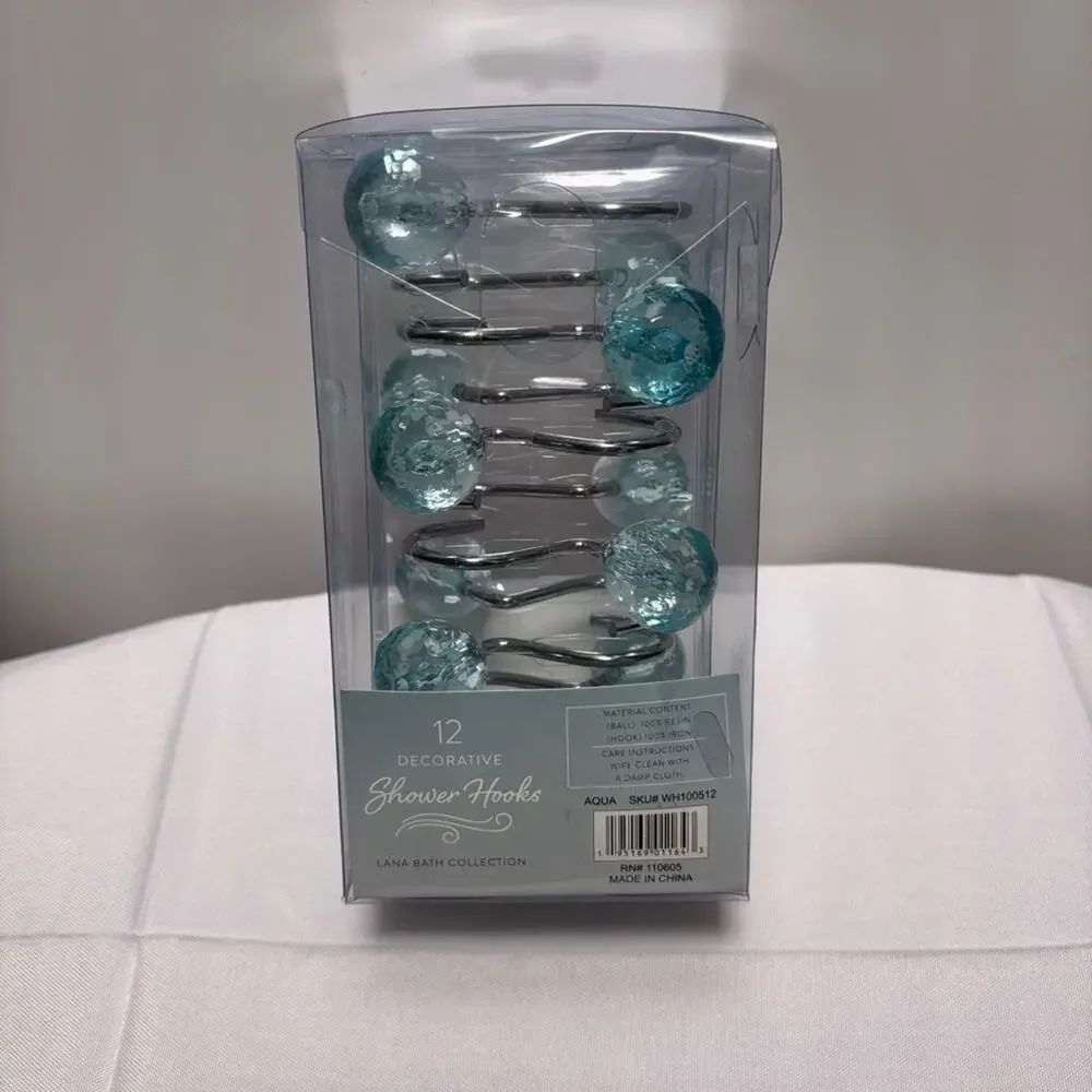 Decorative Shower Hooks with Blue Accents